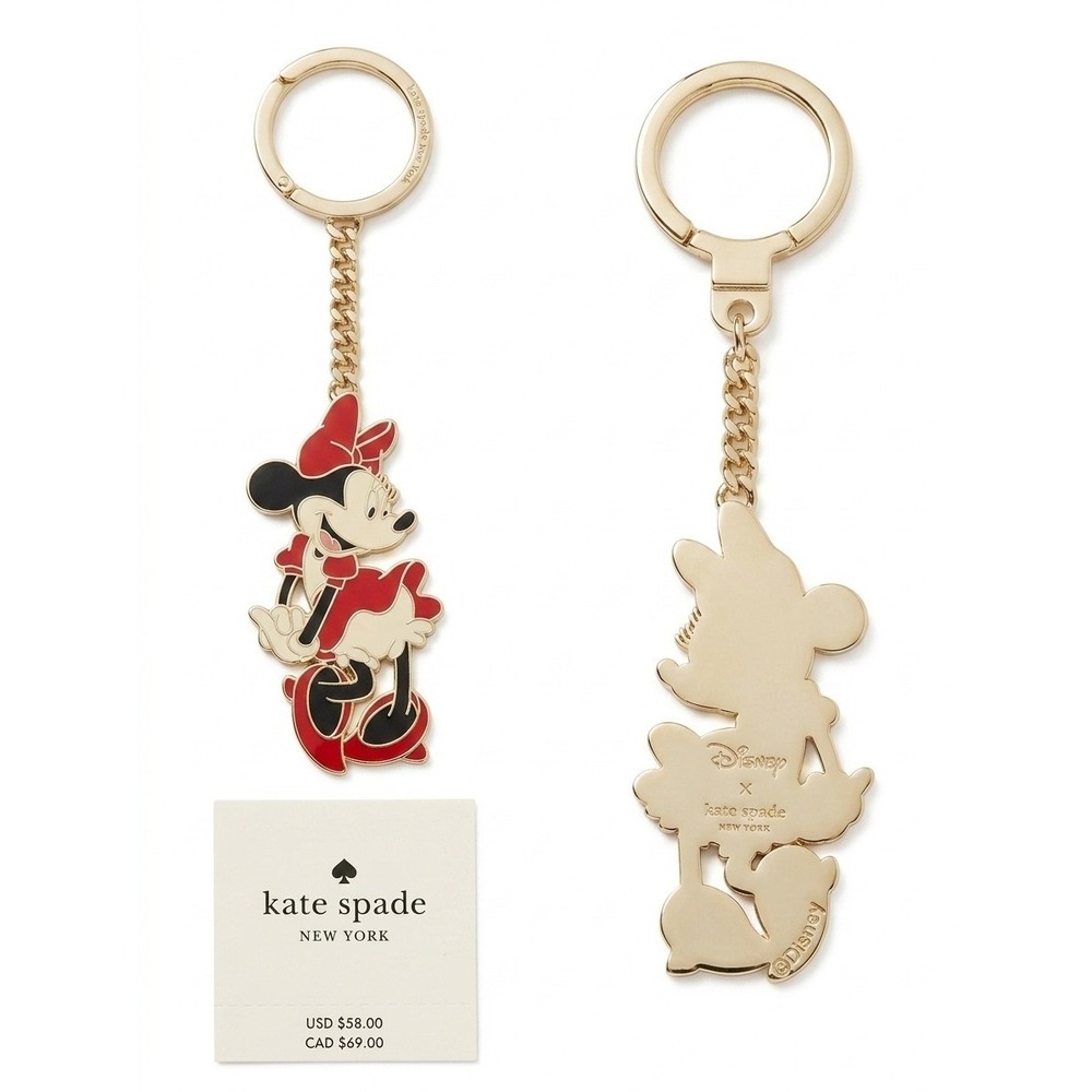 Kate Spade New York Disney Minnie Mouse Enamel Keychain Red Dress Bag Charm NWT